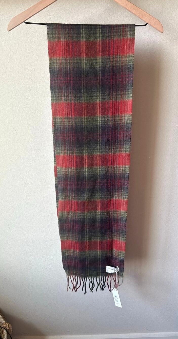NWT Edinburgh Since 1437 100% Lambswool Tartan Scarf  Moreland Terracotta Plaid